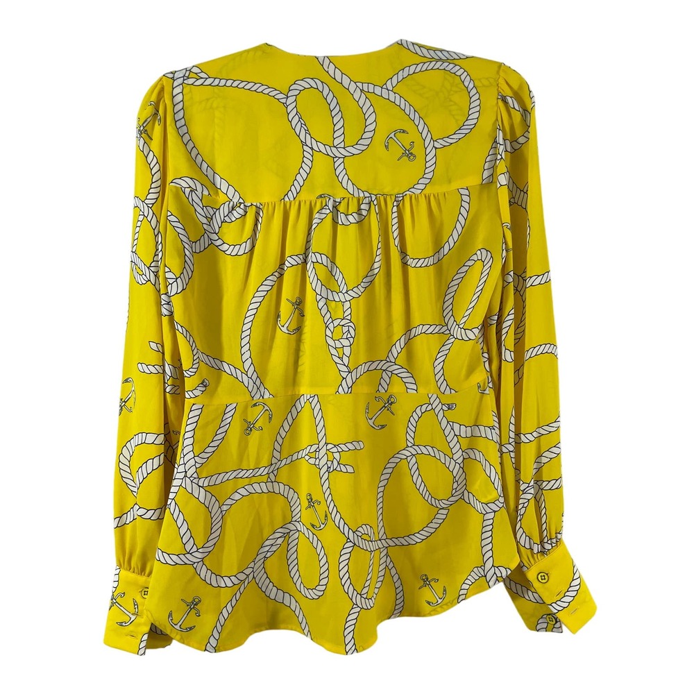 Cabi Yellow Nautical Blouse Size Small White Rope Long Sleeve Tie Neck V Neck - Picture 8 of 9